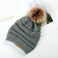 Bonnet en tricot côtelé avec étiquette personnalisée Fabricant de bonnets en fausse fourrure brodés pour femmes Bonnet d'hiver tricoté à gros pompons avec logo personnalisé