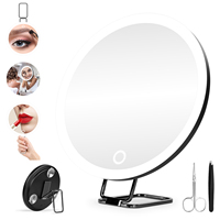 Espejo Cosmético LED Redondo Plegable con Aumento de 10X-40X, con Soporte, para Viaje, Espejo de Vanidad, Marca MoonlitGlow, Venta al Por Mayor