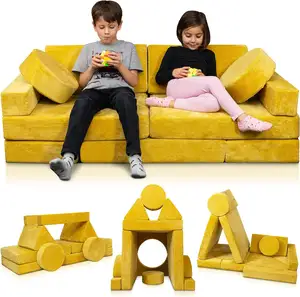 新款时尚泡沫家具10PCS带蒲团模块化泡沫游戏沙发轻松设置和收集地板沙发/