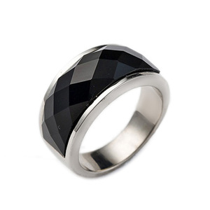 Anillo de Acero Inoxidable para Hombre con Diamante Negro Facetado, Diseño Geométrico, Engaste de Bisel, Joyería de Regalo, 15 mm - Product Image 1