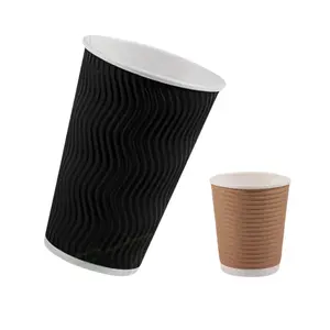 2024 Newest Bubble Tea Shop Double Wall Wear Resistant Paper Cups Custom Logo Coffee Takeaway Disposable Paper Cups with lid
