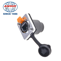 Soket Panel Mount RJ45 Ethernet 8-Pole Tipe D Tahan Air Industri, Berlapis Emas Tembaga, untuk PCB Soldering dengan Pelindung Debu