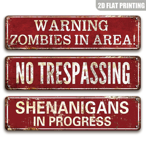 Juego de Letreros Metálicos Vintage Rojos con Advertencia de Zombis, Decoración de Pared Retro con Prohibido el Paso y Travestías <span class=keywords><strong>en</strong></span> Curso - Product Image 1