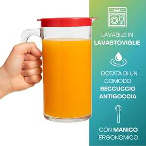 Caraffe in Vetro da 1 Litro con Coperchio Rosso, Beccuccio Anti-Goccia, Manico Ergonomico, Set di Brocche Lavabili - Product Image 3