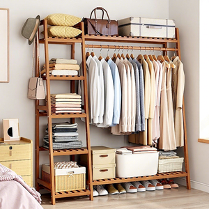 Porte-vêtements sur pied en <span class=keywords><strong>bambou</strong></span> - Étagère multifonctionnelle pour manteaux, chapeaux, sacs, séchage et rangement pour chambre à coucher - Product Image 1
