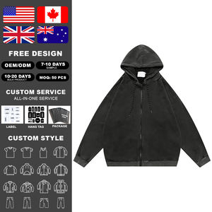 Sudadera con capucha para hombre KingSen, al por mayor, de alta calidad, transpirable, con lavado ácido, bordado digital, con cremallera, 100% algodón, estilo urbano, para invierno - Product Image 2