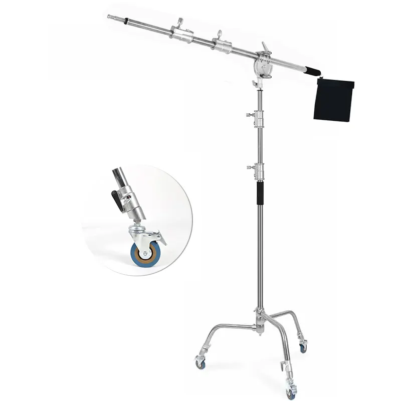 C Stand Heavy Duty Trépied Lumière Stand Photographie Softbox Éclairage Stand avec Extension Bras Pivotant Roulettes