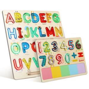 Childhood Without Limits Wooden Alphabet <b>Number</b> <b>Puzzle</b> Shape Recognition Board For Kids 3-6 Years Old Educational Learning Toy - Product Image 1