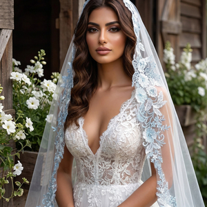 <span class=keywords><strong>Voile</strong></span> de mariée long en dentelle avec appliques, taille personnalisée, 1 couche, orné de paillettes, vente en gros d'usine, faible MOQ, OEM/ODM - Product Image 2