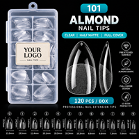 120 PCS Tip Kuku Pre-Etched Transparan Full Cover Bentuk Almond Coffin Square Setengah Matte Ekstensi Kuku Logo Custom Grosir