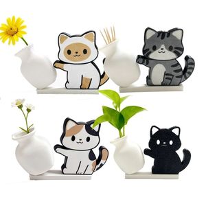 Mini Cat Whisker Vase Holder Ceramic Desk Ornament Cartoon Style Decor For Home Office Gift Birthday - Product Image 3
