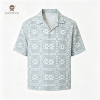 Chemise Homme en Dentelle Extensible à Motifs Floraux, 145 g/m², Polyester Spandex, Broderie Cubaine, Chemise de Resort, Largeur 155 cm