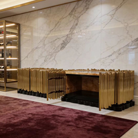 Buffet de luxe en acier inoxydable avec plateau en marbre, design moderne, pour villa, hôtel, salon, chambre à coucher, meuble de rangement personnalisé