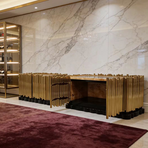 Credenza di Lusso in Acciaio Inox con Marmo, Mobile Espositore Moderno su Misura per Villa, Hotel, Soggiorno e Camera da Letto - Product Image 6