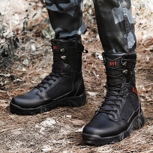 Bottes de combat tactiques 511 pour hommes, hauteur de la cheville, bout rond, cuir véritable, semelle en caoutchouc antidérapante, doublure en maille, utilisation en extérieur - Product Image 2