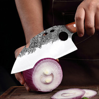 Couteau de boucher portable d'extérieur en acier inoxydable, forgé à la main, avec manche en bois de rose, petit couteau de cuisine pour le camping, le barbecue et la préparation de la viande