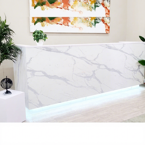 Natural Stone White Marble Front <b>Desk</b> Reception I Shape Service Hotel Office - Product Image 1