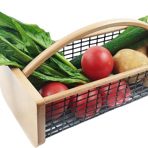 Wooden Storage Basket With Handle Rectangle Kitchen Fruit <b>Vegetable</b> Container <b>Standing</b> Type - Product Image 4