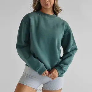 Wholesale Sweater Unisex Vintage Brown High Quality Custom Embroidery Thick Premium Cotton Fleece Crewneck Sweatshirt For Women