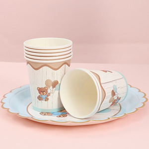 Juego de vajilla desechable con temática de oso, platos, vasos y servilletas de papel para fiestas, cumpleaños infantiles y decoración de festivales. - Product Image 2
