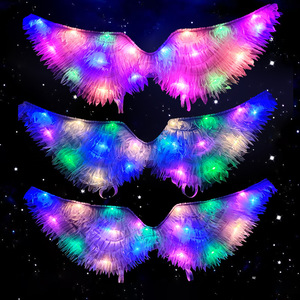 Festival Angel <strong>Neon</strong> Feathered Round Glowing Wings Back Decor for Little Girls Halloween Fairy Wings - Product Image 5