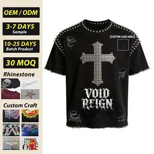 Camiseta Gráfica de Alta Calidad, Estilo Vintage, Lavado Ácido, 280 g/m², para Hombre, con Pedrería, Corte Recto - Product Image 1