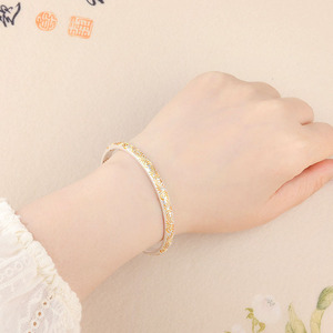 Mountain Covenant Tang-style Floral Pattern <b>Copper</b> Gold-Inlaid Solid Open-End Bangle Women's Ethnic Chinese Style Versatile Gift - Product Image 3