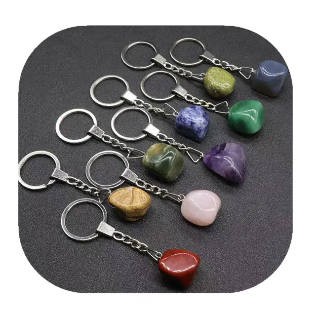 Os recém-chegados tombado pedras de cura cristais mista natural quartzo rosa de cristal keychain para venda