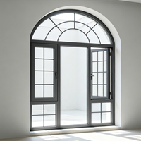 Ventana de Aluminio y Vidrio de Estilo Francés, con Aislamiento Térmico de Doble Acristalamiento, Estilo Parrilla Arqueada Vintage, para Residencias de Alta Gama