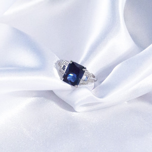 Rectangular Blue Zircon Women Ring Minimalist Banquet Daily Hand Jewelry - Product Image 2