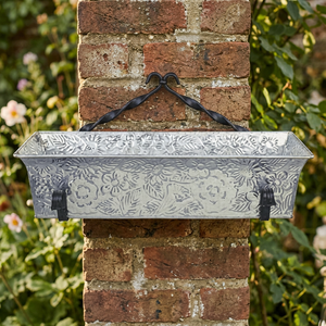 Embossed Metal <b>Planter</b> <b>Box</b> with Decorative Handle Adds Rustic Charm Durable Floral Container for Home Garden and Event Decor - Product Image 1