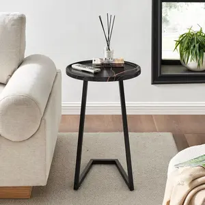 Modern Marble And Metal Side Table For Living Room Bedroom And Patio - Stylish Round Design
