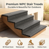 Escalier moderne en WPC antidérapant et étanche pour jardin et balcon, construction co-extrudée à double verrouillage languette et rainure, garantie 5 ans+