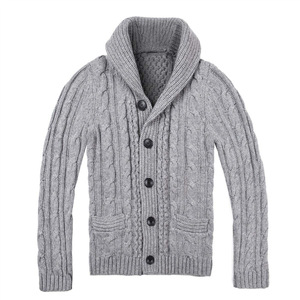 Cardigan en maille torsadée pour homme avec poches, simple boutonnage, pour l'automne et l'hiver, gris, marron, bleu foncé, gris foncé - Product Image 2