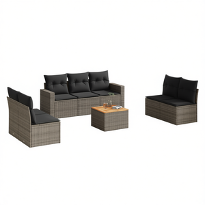 Ensemble de canapés de jardin en rotin moderne 6 places, mobilier d'extérieur résistant aux intempéries, design contemporain gris foncé et marron - Product Image 1