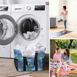 Colorful Tropical Palm Print <b>Large</b> Wide-open Foldable Summer <b>Beach</b> Utility <b>Bag</b> Collapsable <b>Beach</b> Tote Dust <b>Bag</b> with Mesh Pockets - Product Image 6