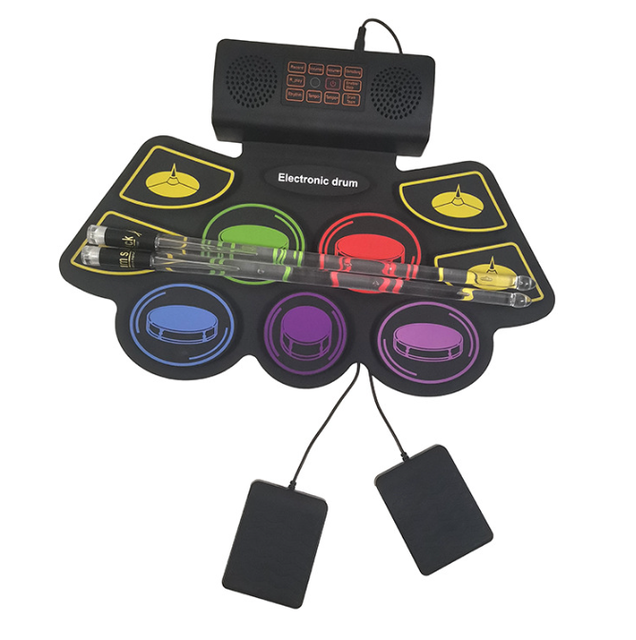 Silent Roll up Electronic Drum Kit Rechargeable 9-Pad Silicone Practice Pad with Built-in Speaker Perfect for Apartment Home
