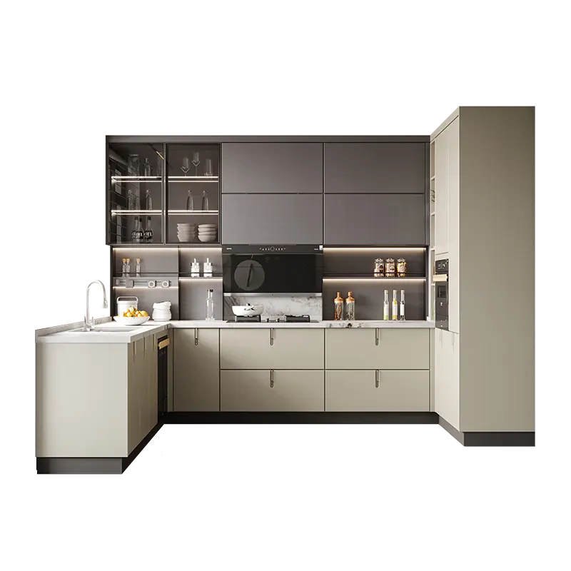 Design Kitchen Cabinets Wooden Grain Aluminium Kitchen Cabinet Shaker Furniture Light Luxury Kitchen Cabinets