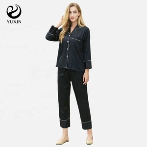 Pajama Set <strong>Long</strong> Sleeve New Design Satin Pajamas Silk Women Sleepwear Sets Satin <strong>Nighty</strong> - Product Image 2