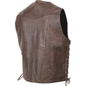 2025 cuero ML1391RT Chaleco de cuero marrón Retro para hombre Chaleco de estilo Vintage de encaje lateral de 10 bolsillos - Product Image 4