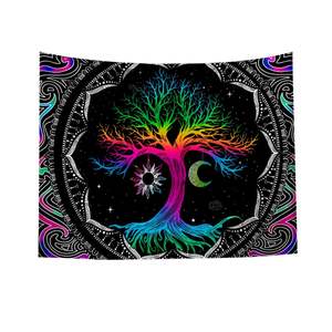 <span class=keywords><strong>Tapisserie</strong></span> Fluorescente Arbre de Vie Colorée Tenture Murale Lumière Noire <span class=keywords><strong>Tapisserie</strong></span> Tissée Personnalisée - Product Image 3