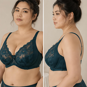 Soutien-gorge moulé à couvrance totale pour femme avec dentelle supérieure et maille latérale respirante - Product Image 5