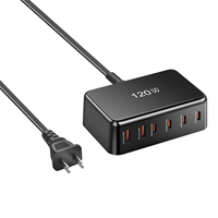 Blok Pengisi Daya USB C, 120W GaN Pengisi Daya Cepat, Pengisi Daya USBC 6 Port, Stasiun Pengisian Daya Hub Kubus