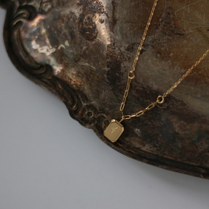 Stainless Steel 18K Gold Plated Link Chain Trendy Geometric Reversible Letter Design Lavender Glass Stone Pendant Necklace - Product Image 5