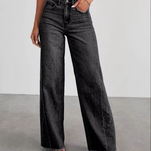 กางเกงยีนส์ขาตรงเอวสูงสำหรับผู้หญิง, กางเกงยีนส์ขาบานซักกระเป๋ามีกระดุมทรงหลวมแนวสตรีทแฟชั่น2025 - Product Image 1