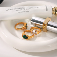 Bague ovale personnalisée en acier inoxydable plaqué or avec pierre en cristal, vente en gros, bagues enveloppantes pour femmes