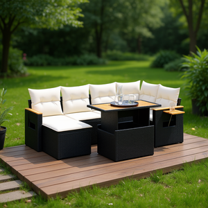 Ensemble de canapés de jardin modulaires en rotin noir élégant, mobilier d'extérieur avec coussins en mousse haute densité pour usage en terrasse - Product Image 2