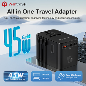 Wontravel Custom Logo GaN 45W International <b>UK</b> Universal Socket Travel <b>Adapter</b> - Product Image 1