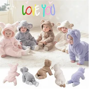 Baju Jumpsuit Bayi Baru Lahir, Baju Monyet Bayi Perempuan, Romper Hoodie Bulu Hewan Lembut Musim Dingin, Pakaian Bayi Baru Lahir