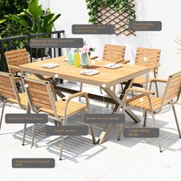Ensemble de meubles d'extérieur modernes et durables en métal et bois massif avec coussins imperméables et protection solaire pour cour, terrasse, balcon, villa - Garantie 2 ans